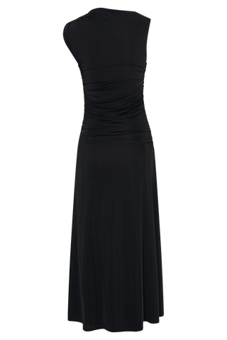 Navanna Asimetrik Dar Midi Elbise - Siyah