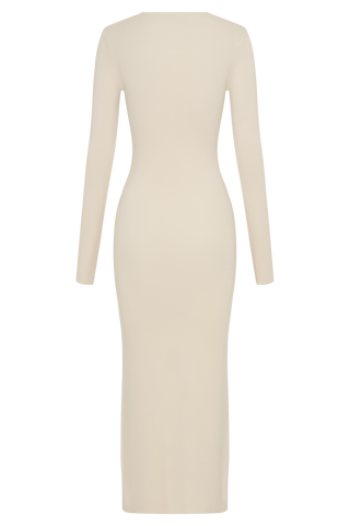 Mckenna Nakışlı Triko Midi Elbise - Krem Ve Fildişi
