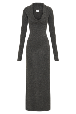 Alessandra Çift Taraflı Örgü Maxi Elbise - Kömür Marle