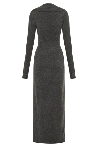 Alessandra Çift Taraflı Örgü Maxi Elbise - Kömür Marle
