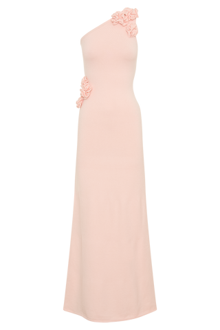 Paloma Tek Omuz Çiçekli Uzun Elbise - Bebek Pembesi