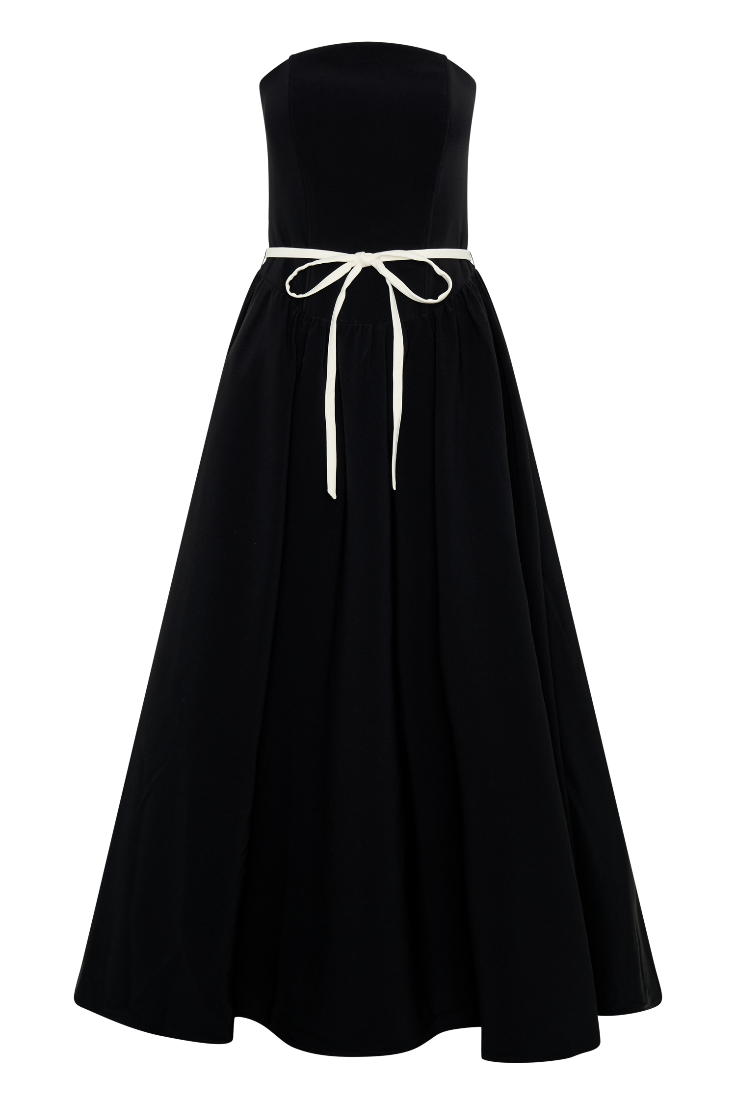 Penny Straplez Kontrast Midi Elbise - Siyah Beyaz