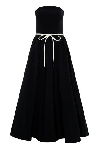 Penny Straplez Kontrast Midi Elbise - Siyah Beyaz