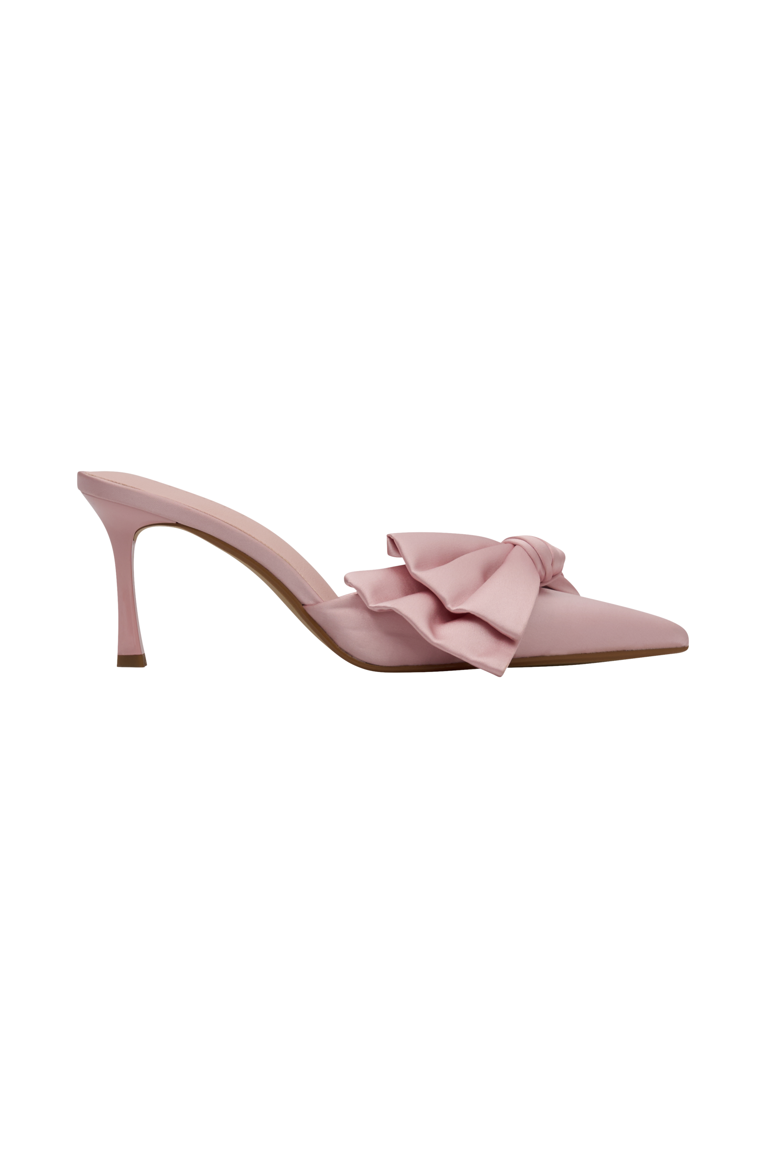 Elena Sivri Saten Fiyonklu Topuklu Ayakkabı - Pastel Pembe