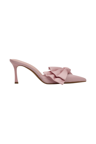 Elena Sivri Saten Fiyonklu Topuklu Ayakkabı - Pastel Pembe