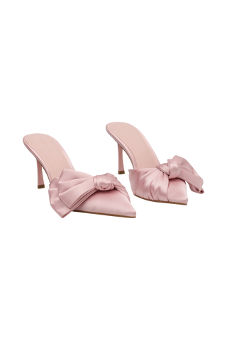 Elena Sivri Saten Fiyonklu Topuklu Ayakkabı - Pastel Pembe