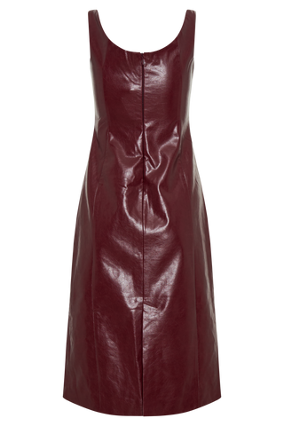 Sonia Suni Deri Midi Elbise - Kiraz Kırmızı