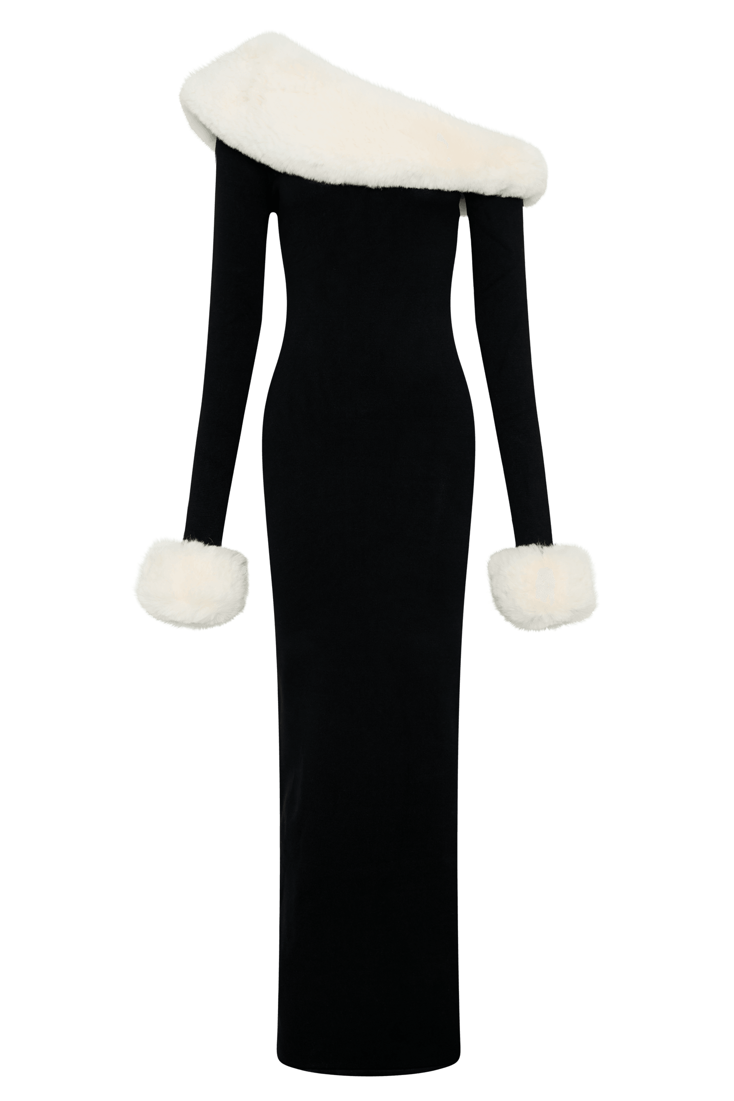 Elegan Kürk Detaylı Siyah Elbise