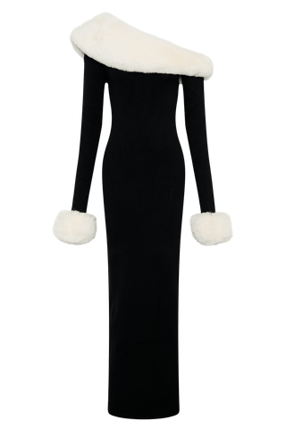 Elegan Kürk Detaylı Siyah Elbise