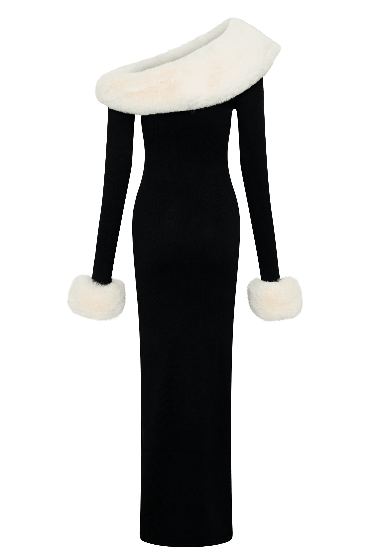 Elegan Kürk Detaylı Siyah Elbise