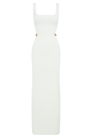Alysanne Kesikli Örgü Uzun Elbise - Beyaz