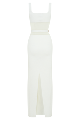 Alysanne Kesikli Örgü Uzun Elbise - Beyaz