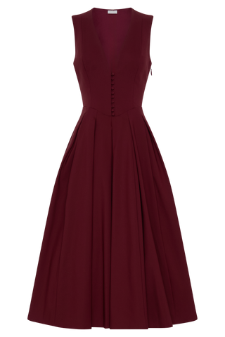 Keely Pamuklu Kolsuz Midi Elbise - Şarap