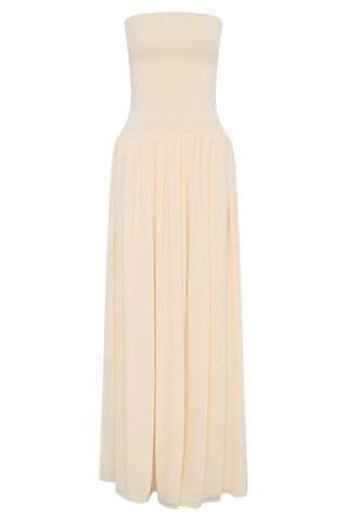 Lyanna Örgü Şifon Straplez Uzun Elbise - Krem