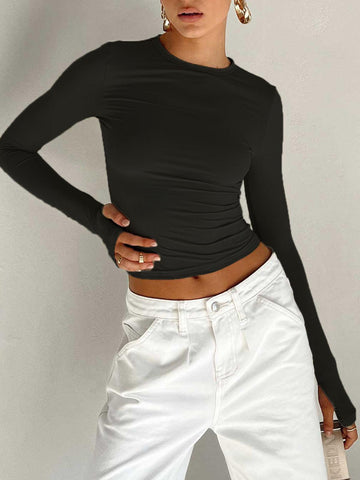 Zarif Uzun Kollu Crop Bluz