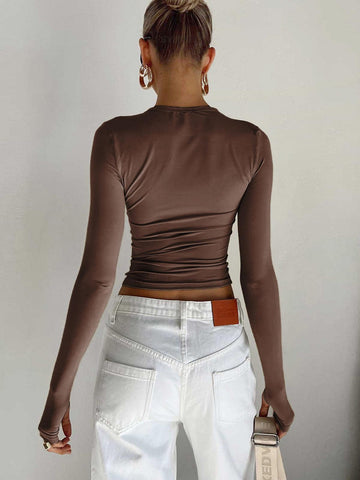 Zarif Uzun Kollu Crop Bluz