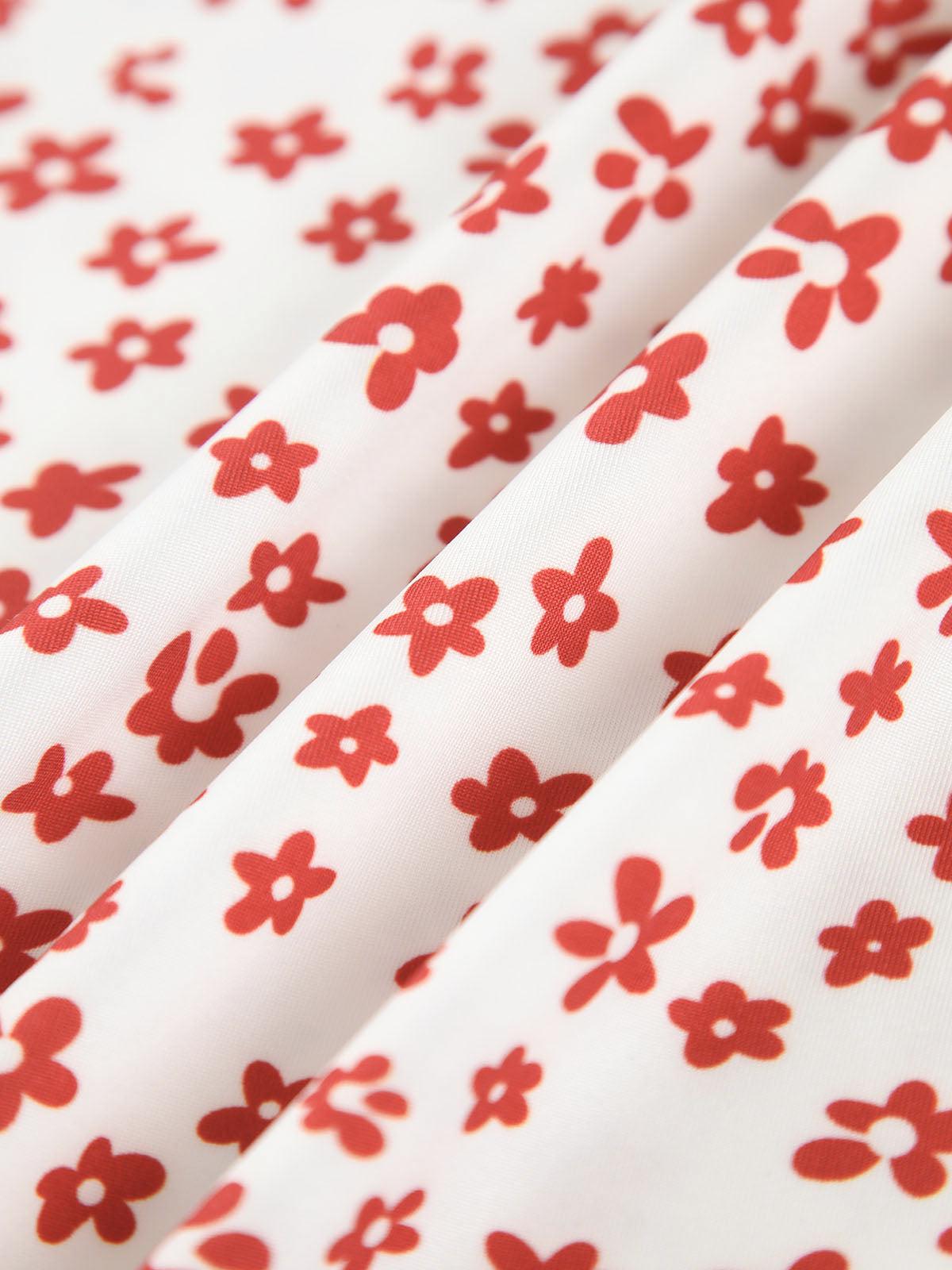 Kırmızı Çiçek Desenli Askılı Maxi Elbise