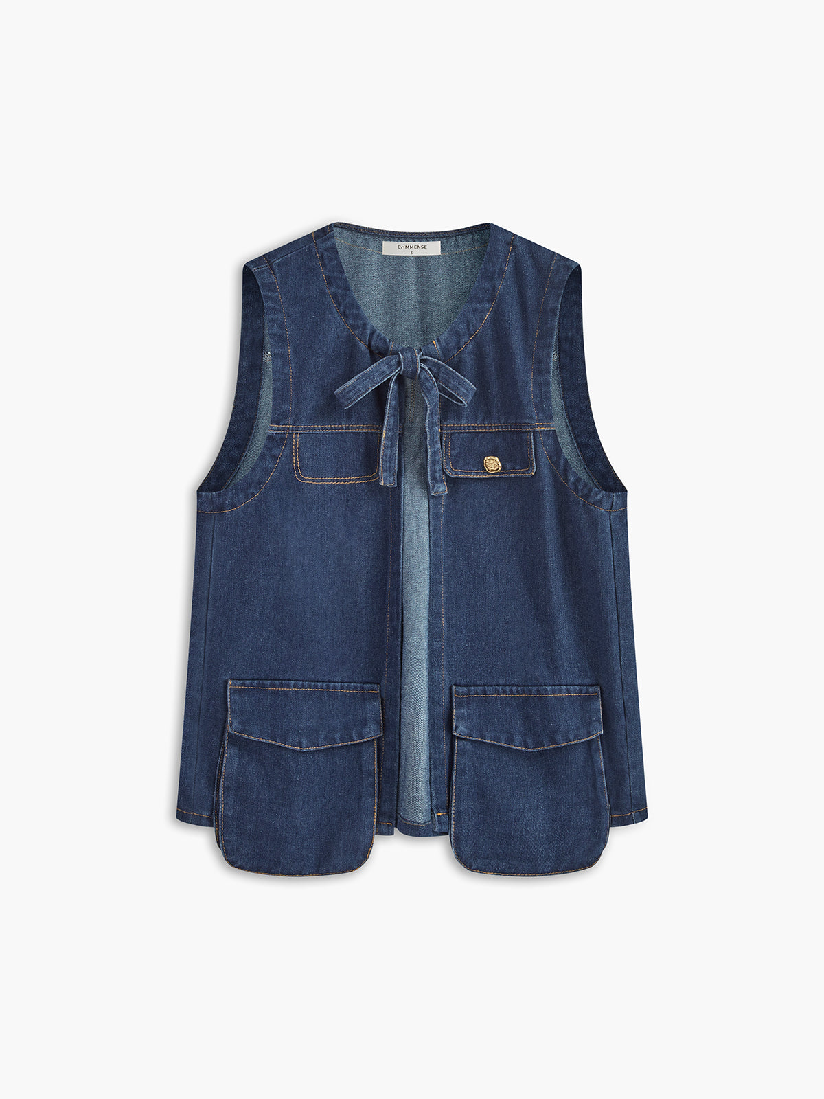 Kravat Yaka Cepli Pileli Denim Uzun Üst