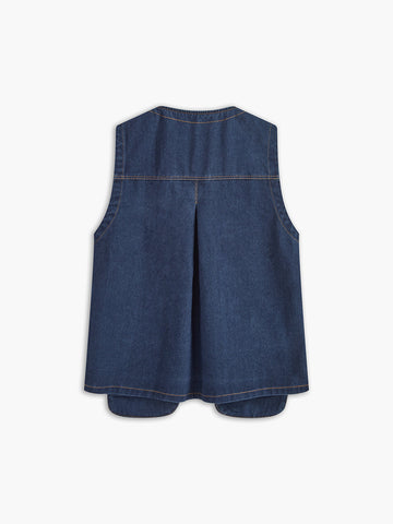 Kravat Yaka Cepli Pileli Denim Uzun Üst