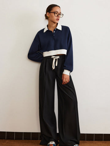 Yamalı Polo Crop Sweatshirt