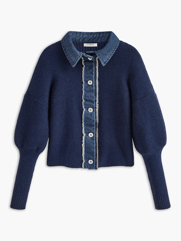 Pencere Yaka Esnek Düğmeli Triko Üst