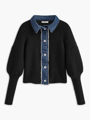 Pencere Yaka Esnek Düğmeli Triko Üst