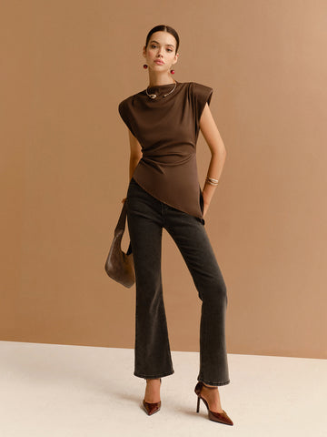 Kap Kol Asimetrik Etek Skinny T-Shirt