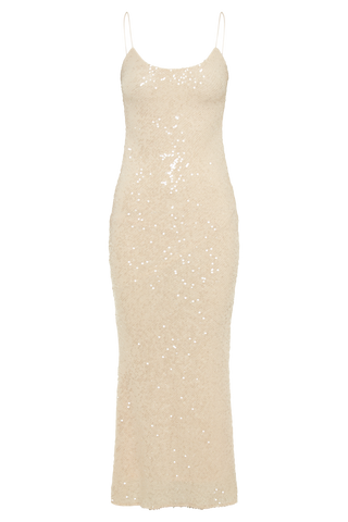 Brianna Pullu Uzun Elbise - Krem