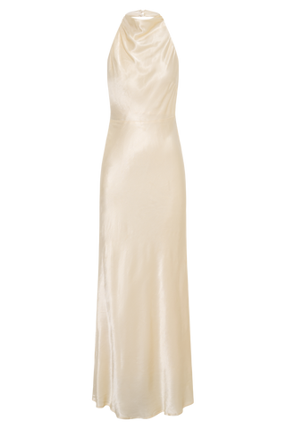 Esther Yanardöner Saten Cowl Maxi Elbise - Limon Şerbeti