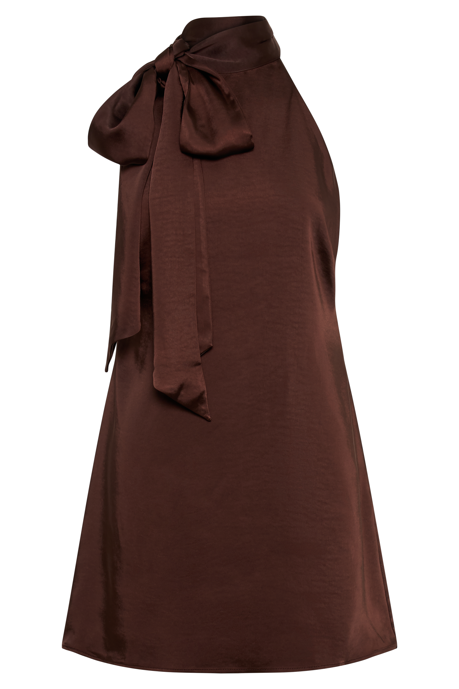 Aubriella Boyundan Bağlamalı Mini Elbise - Bitter Çikolata