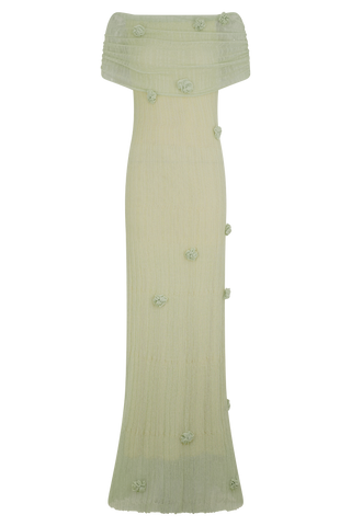 Brynn Orkide Örgü Maxi Elbise - Pastel Yeşil