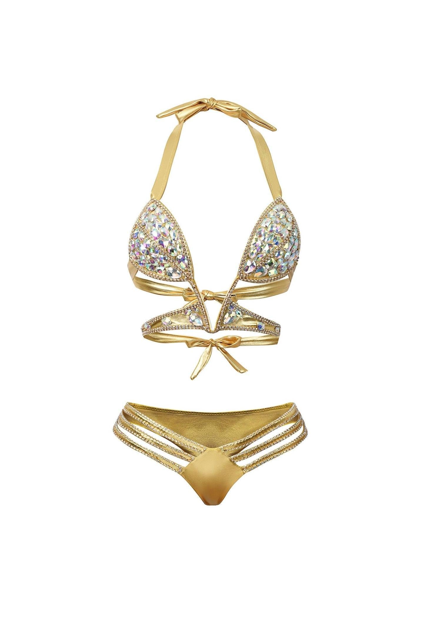 Altın Renkli Taş Detaylı Caviana Bikini