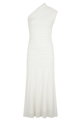 Chloe Şeftali Jersey Tek Omuz Midi Elbise - Fildişi