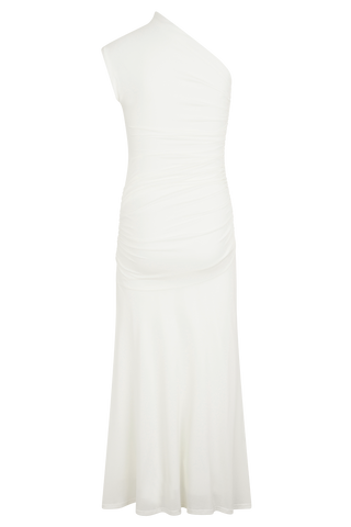 Chloe Şeftali Jersey Tek Omuz Midi Elbise - Fildişi