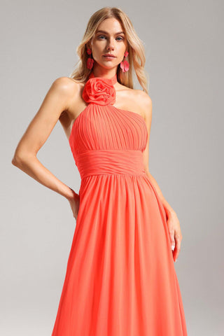 Clea Halter Yaka Pileli Çiçekli Maxi Elbise
