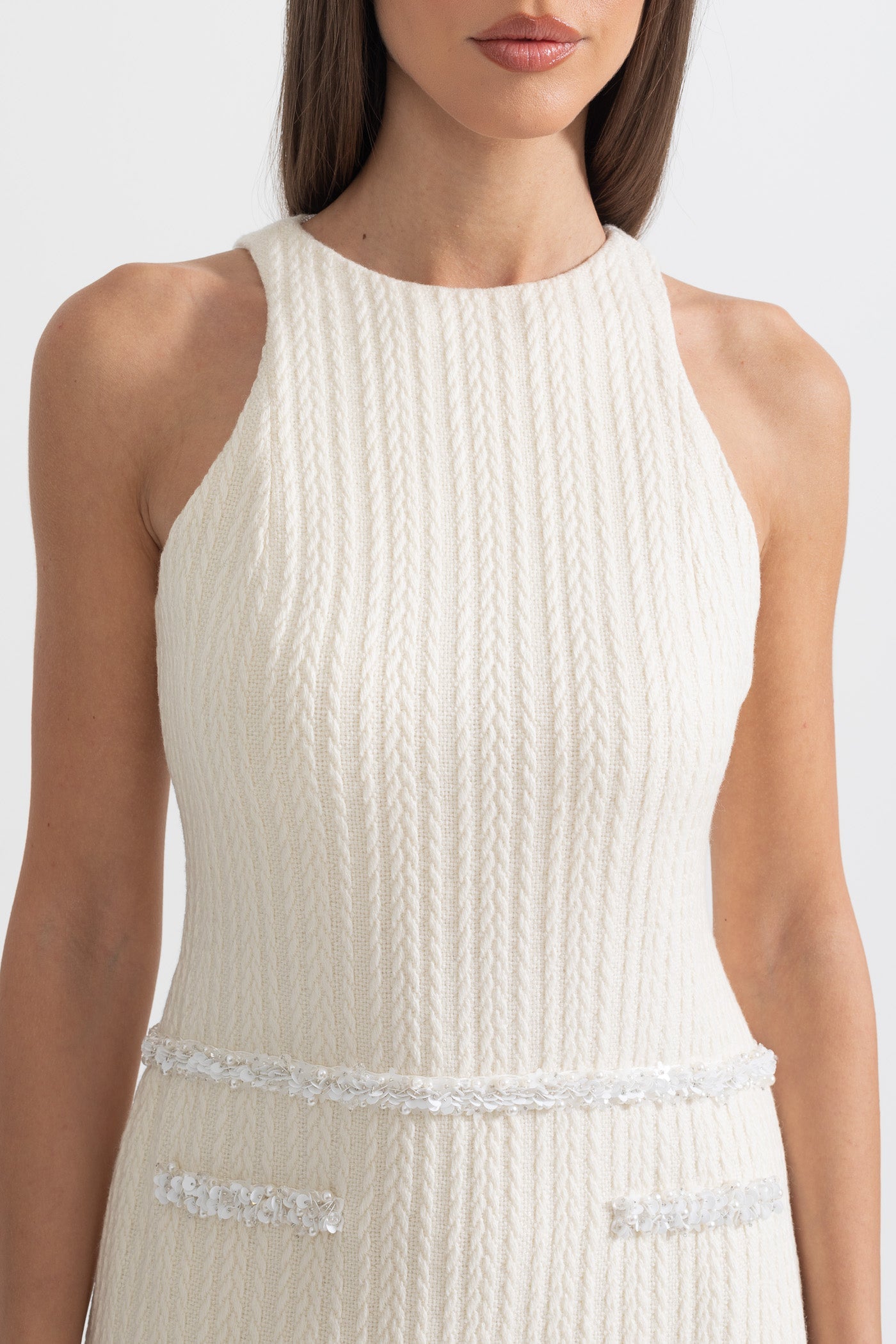 Zarif Kolsuz Dokulu Mini Elbise