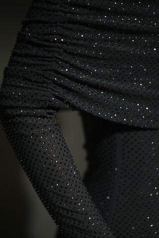 Marcel Düşük Omuz Diamante Maxi Elbise - Tunç