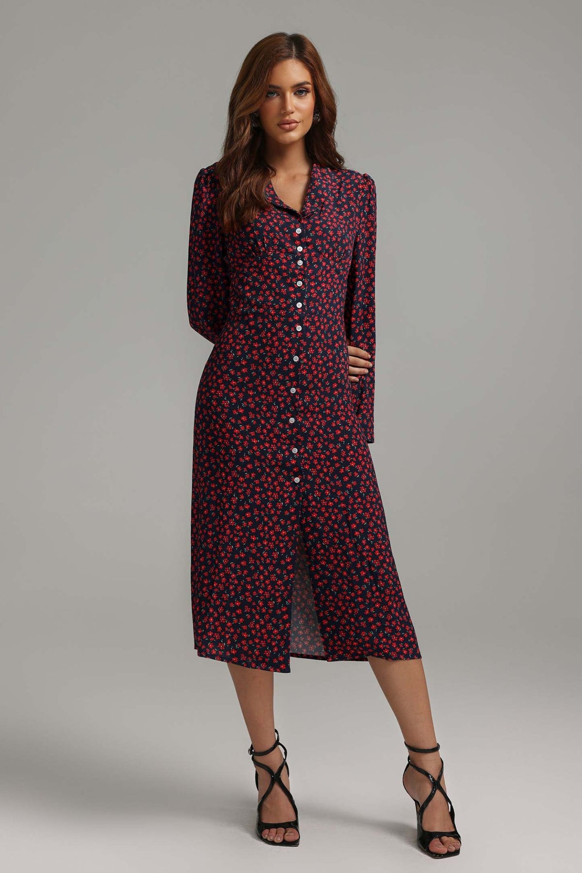 Delly Çiçek Desenli Midi Elbise