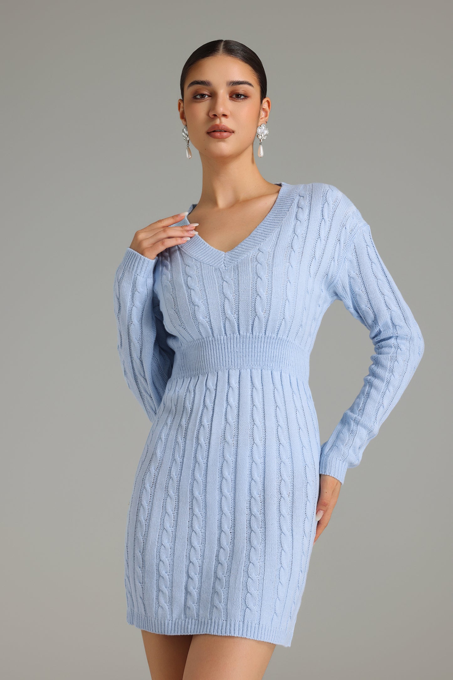 Donna V Yaka Örgü Mini Elbise