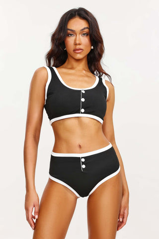 Düğmeli Naylon Spandex Mayo Takımı