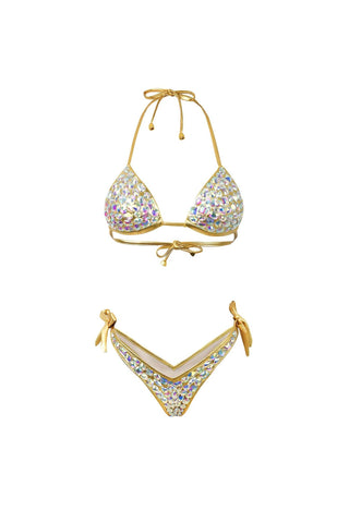 El Yapımı Taş Detaylı Altın Renkli Bikini