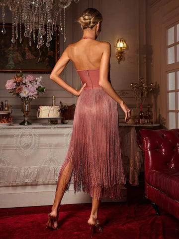 Dulcie Halterneck Püsküllü Midi Elbise