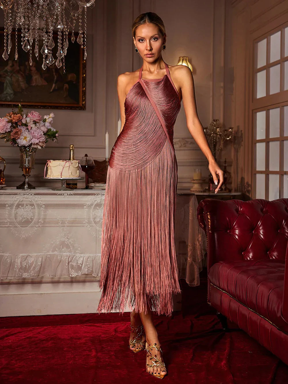 Dulcie Halterneck Püsküllü Midi Elbise