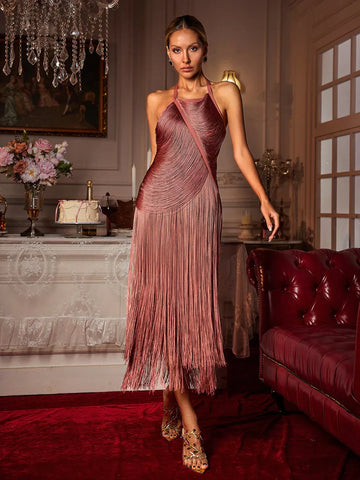 Dulcie Halterneck Püsküllü Midi Elbise