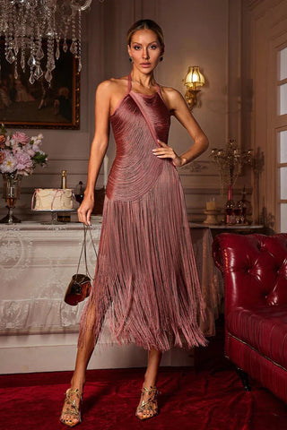 Dulcie Halterneck Püsküllü Midi Elbise