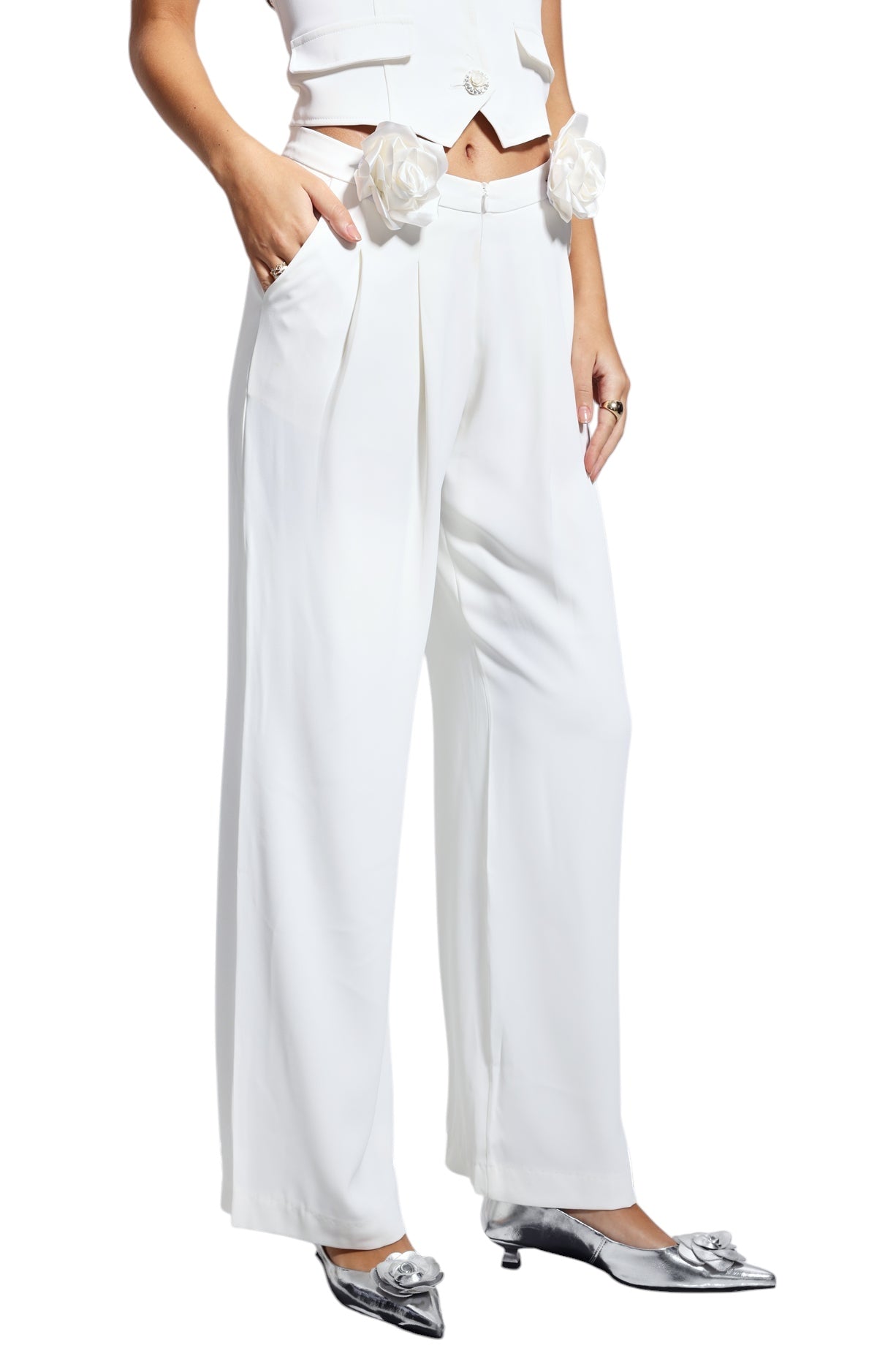 Çiçek Desenli Büzgülü Pantolon