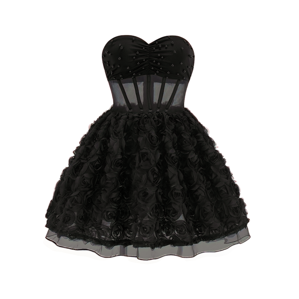 Rachel Siyah Bloom Korse Mini Elbise