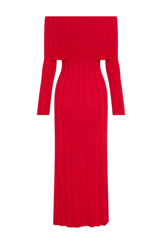 Alonza Uzun Kol Triko Midi Elbise - Kırmızı