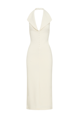 Annita Krep Boyundan Bağlamalı Midi Elbise - Fildişi