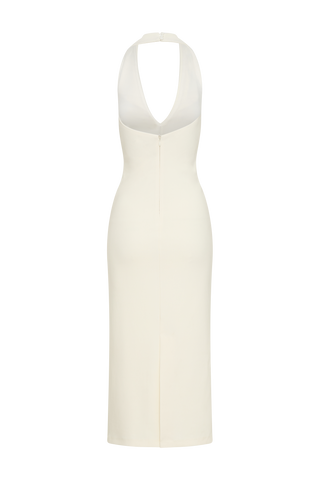 Annita Krep Boyundan Bağlamalı Midi Elbise - Fildişi